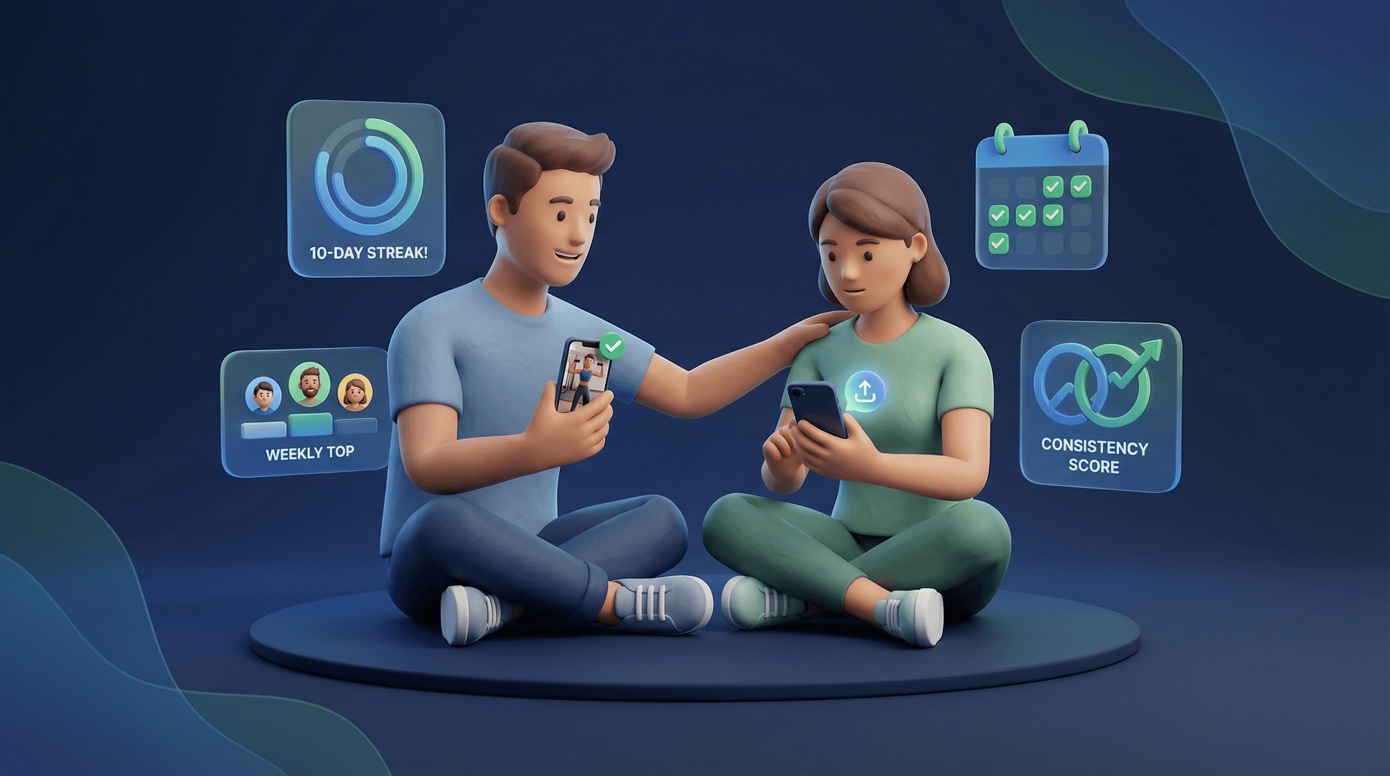 Two accountability partners sharing progress check-ins with habit streak widgets