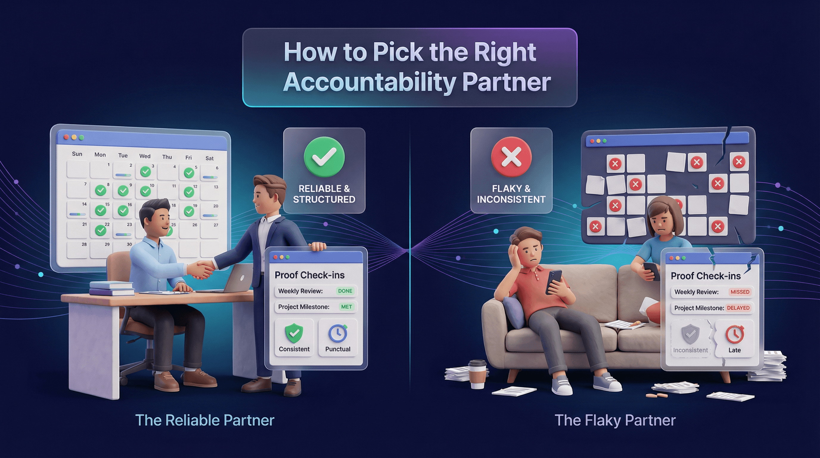 Two partners planning goals with accountability widgets